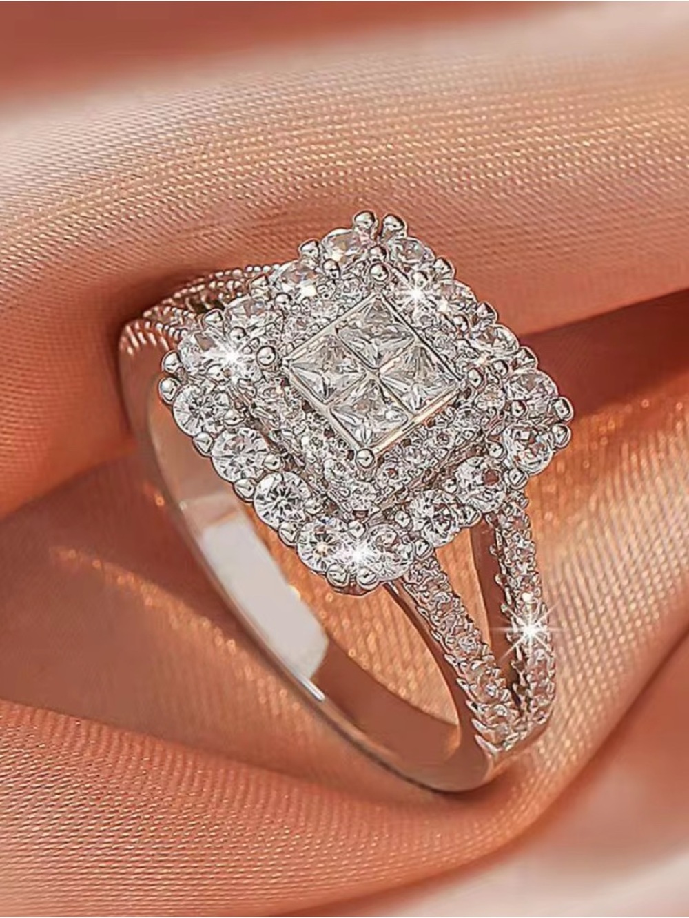 New Silver-Tone White Accent Ring Size 7